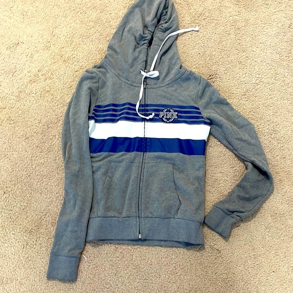 Pink full zip hoodie in color grey size small - Picture 1 of 1